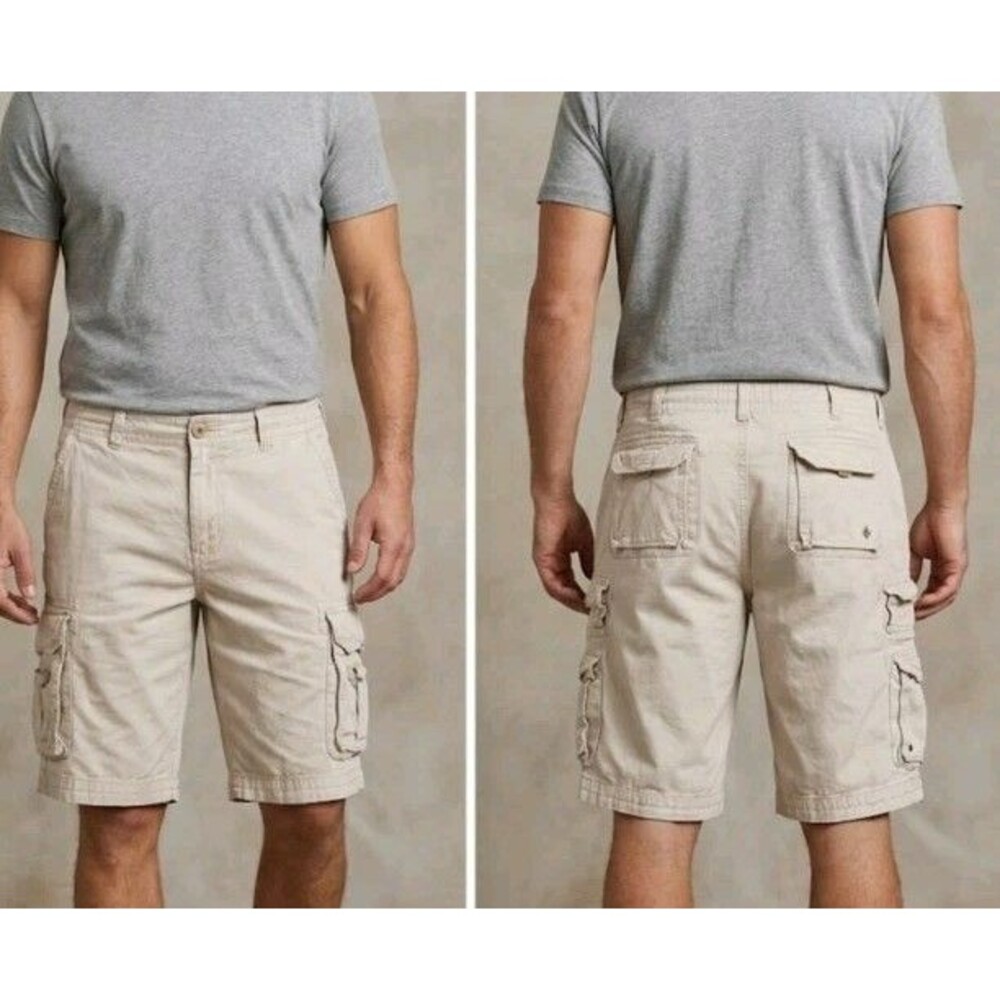 Iron Jeans Shorts Size 34 Beige Cargo Slash Pockets